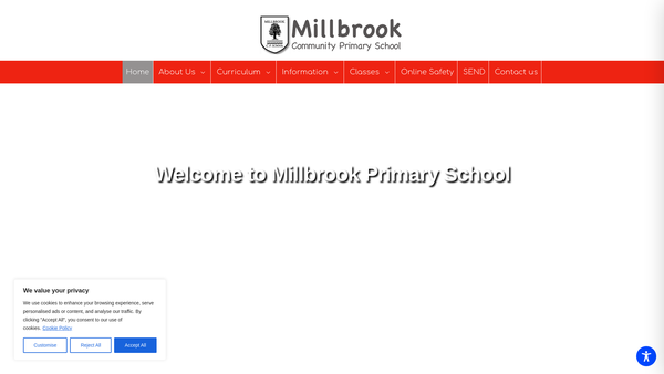 Screenshot of the Millbrook Community Primary School Parent Staff Association website