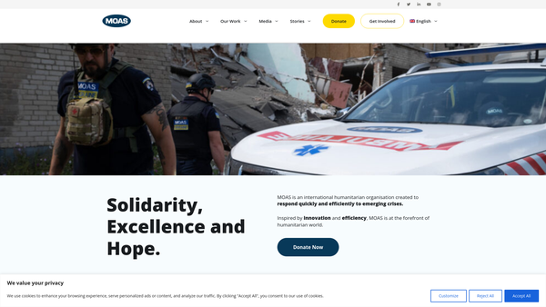 Screenshot of the Migrant Offshore Aid Station (Moas) UK website