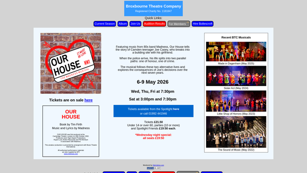 Screenshot of the Broxbourne Theatre Company website