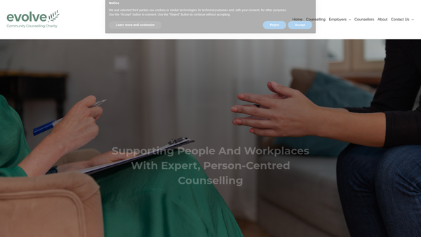 Screenshot of the Evolve Counselling website