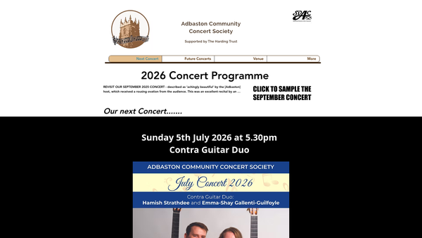 Screenshot of the Adbaston Community Concert Society website