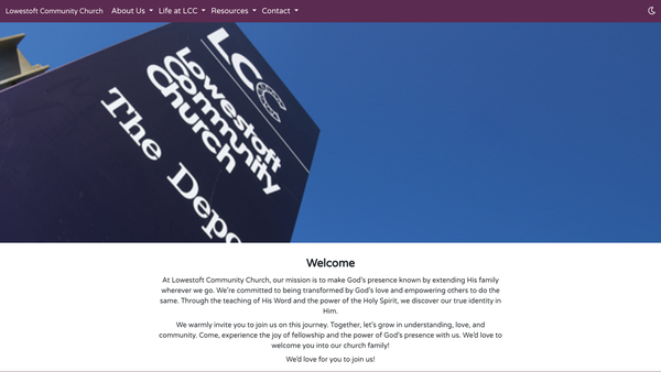 Screenshot of the Lowestoft Community Church website