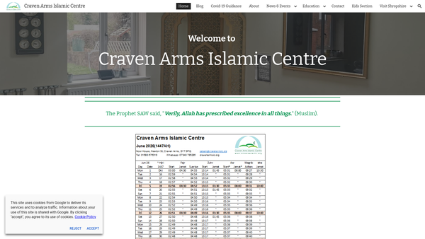 Screenshot of the Craven Arms Islamic Centre website