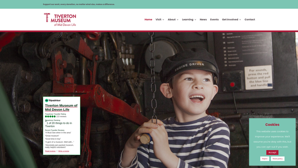 Screenshot of the Tiverton Museum Of Mid Devon Life website