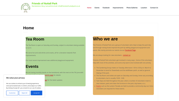 Screenshot of the Friends Of Nuttall Park website