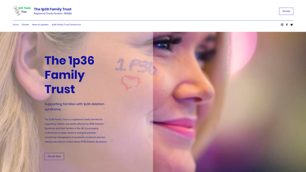 Screenshot of the The 1p36 Family Trust website
