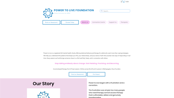Screenshot of the Power To Live Foundation website