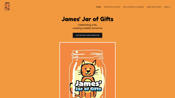 Screenshot of the James' Jar Of Gifts website