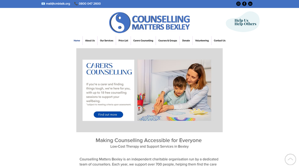 Screenshot of the Counselling Matters Bexley website