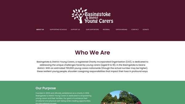 Screenshot of the Basingstoke & District Young Carers website