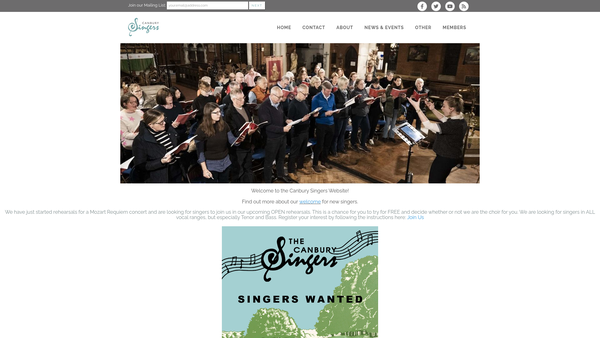 Screenshot of the Canbury Singers website