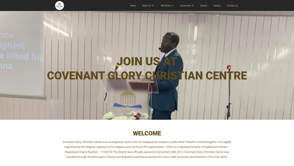 Screenshot of the Covenant Glory Christian Centre website