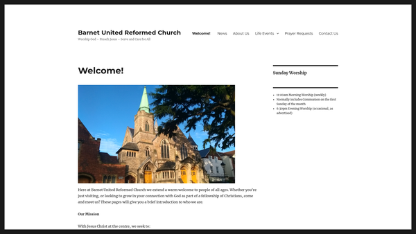 Screenshot of the Barnet United Reformed Church & Ewen Hall Charities website