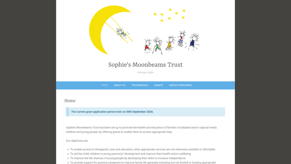 Screenshot of the Sophie's Moonbeams Trust website