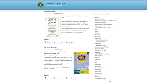 Screenshot of the Peterborough Lions Club (CIO) website