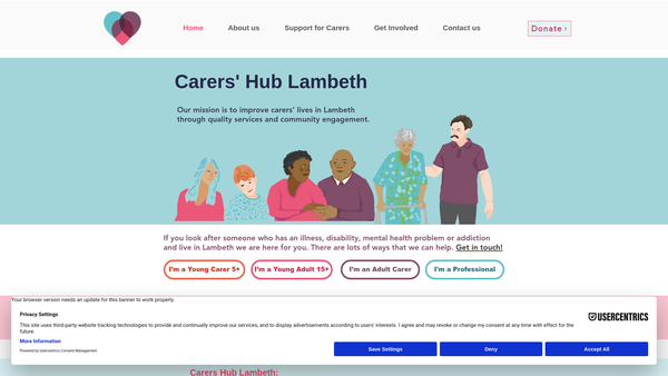 Screenshot of the Carers' Hub website