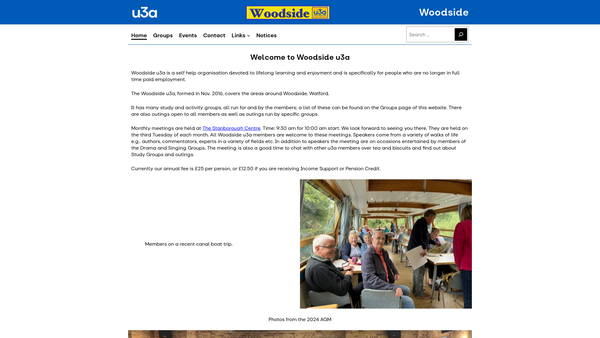 Screenshot of the Woodside U3A website