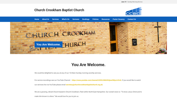 Screenshot of the Church Crookham Baptist Church website