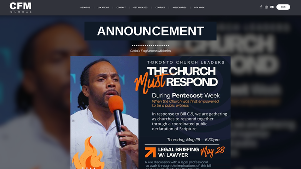 Screenshot of the Christ's Forgiveness Ministries website