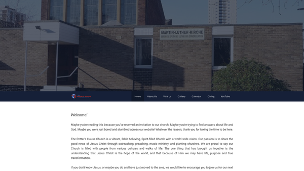 Screenshot of the Potters House Christian Fellowship UK Newcastle Church website