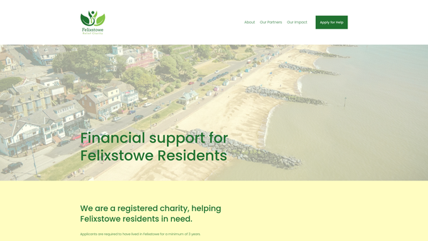 Screenshot of the Felixstowe Relief Charity website