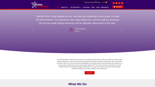 Screenshot of the The Starfish Alliance website