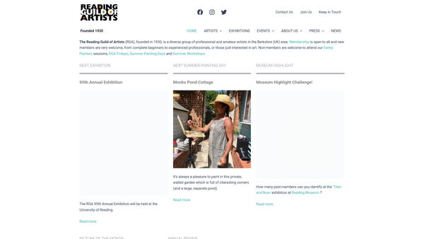 Screenshot of the The Reading Guild Of Artists website