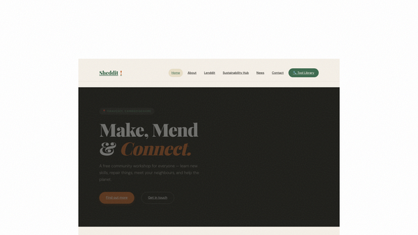 Screenshot of the Sheddit Men's Shed website