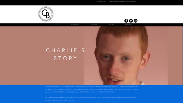 Screenshot of the The Charlie Burns Foundation website