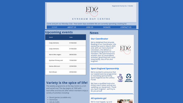 Screenshot of the Eynsham Day Centre website