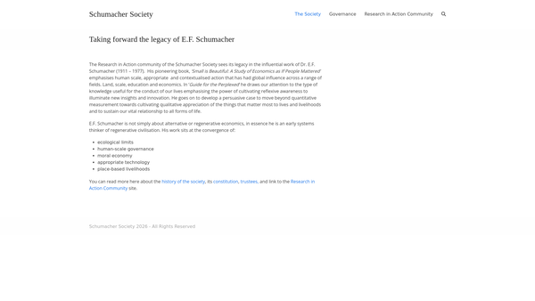 Screenshot of the Schumacher Society website