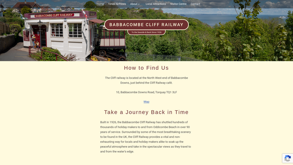 Screenshot of the Babbacombe Cliff Railway CIO website