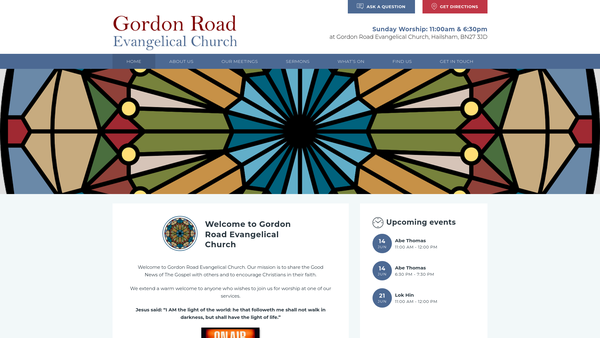 Screenshot of the Gordon Road Evangelical Church website