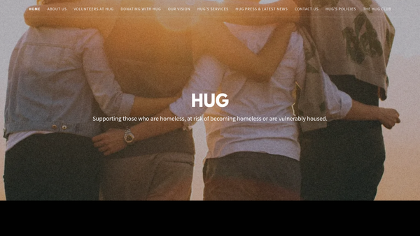 Screenshot of the Bexhill And Rother Homelessness Unity Group (H.u.g.) CIO website