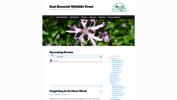 Screenshot of the East Keswick Wildlife Trust website