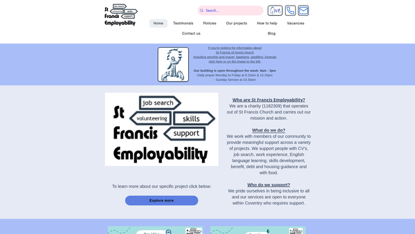 Screenshot of the St Francis Employability website