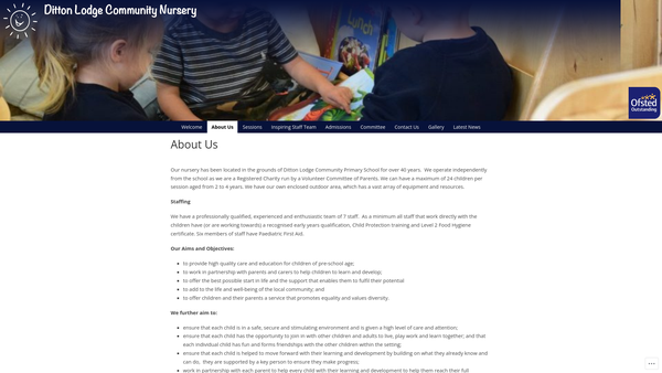 Screenshot of the Ditton Lodge Community Nursery Pre-School website