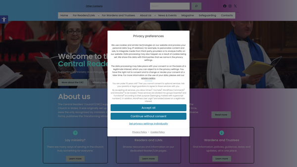 Screenshot of the Central Readers' Council website