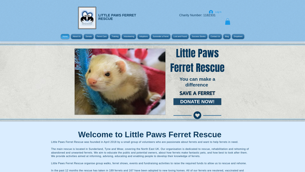 Screenshot of the Little Paws Ferret Rescue website