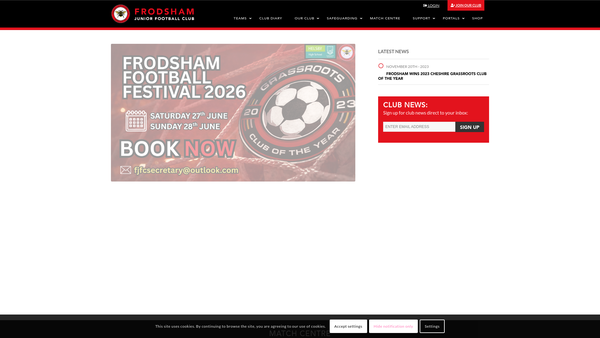 Screenshot of the Frodsham Junior Football Club website
