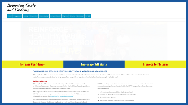 Screenshot of the Achieving Goalz And Dreams website