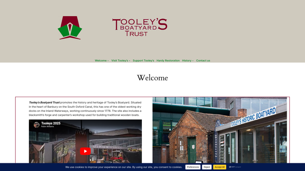 Screenshot of the Tooley's Boatyard Trust website