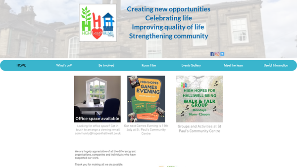 Screenshot of the High Hopes For Halliwell-Being website