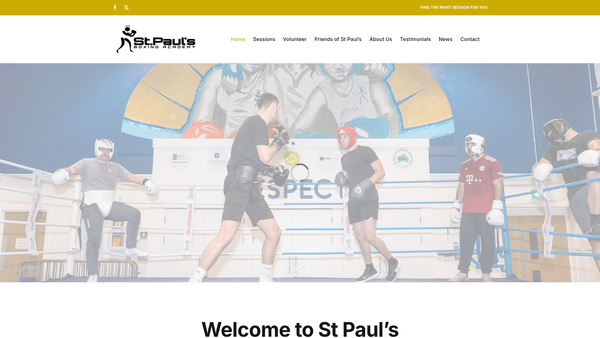 Screenshot of the St Paul's Boxing Academy Charitable Incorporated Organisation website