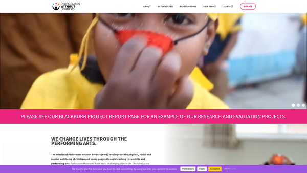 Screenshot of the Performers Without Borders website