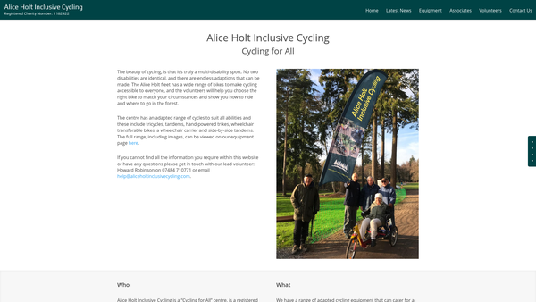 Screenshot of the Alice Holt Inclusive Cycling website