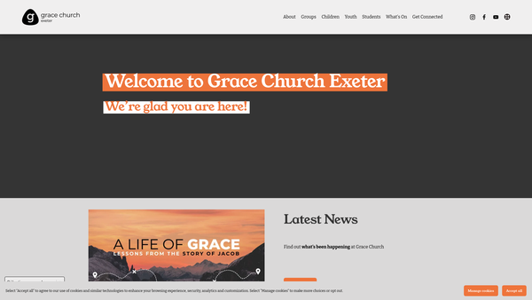 Screenshot of the Grace Church Exeter website
