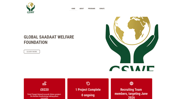 Screenshot of the Global Saadaat Welfare Foundation website