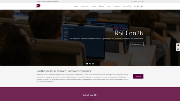 Screenshot of the Society Of Research Software Engineering website