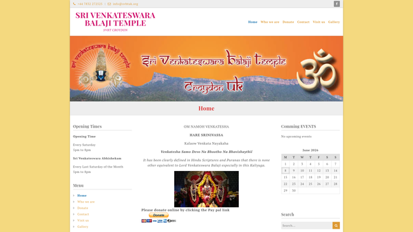 Screenshot of the Sri Venkateswara Balaji Temple website
